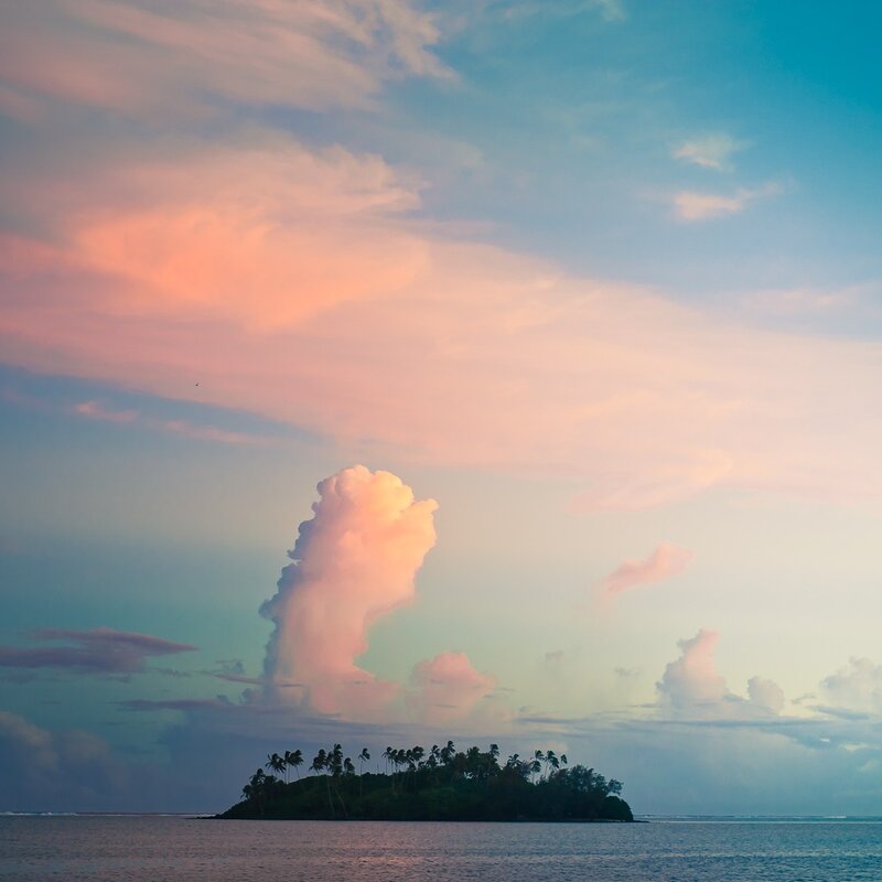 tropical island at sunset