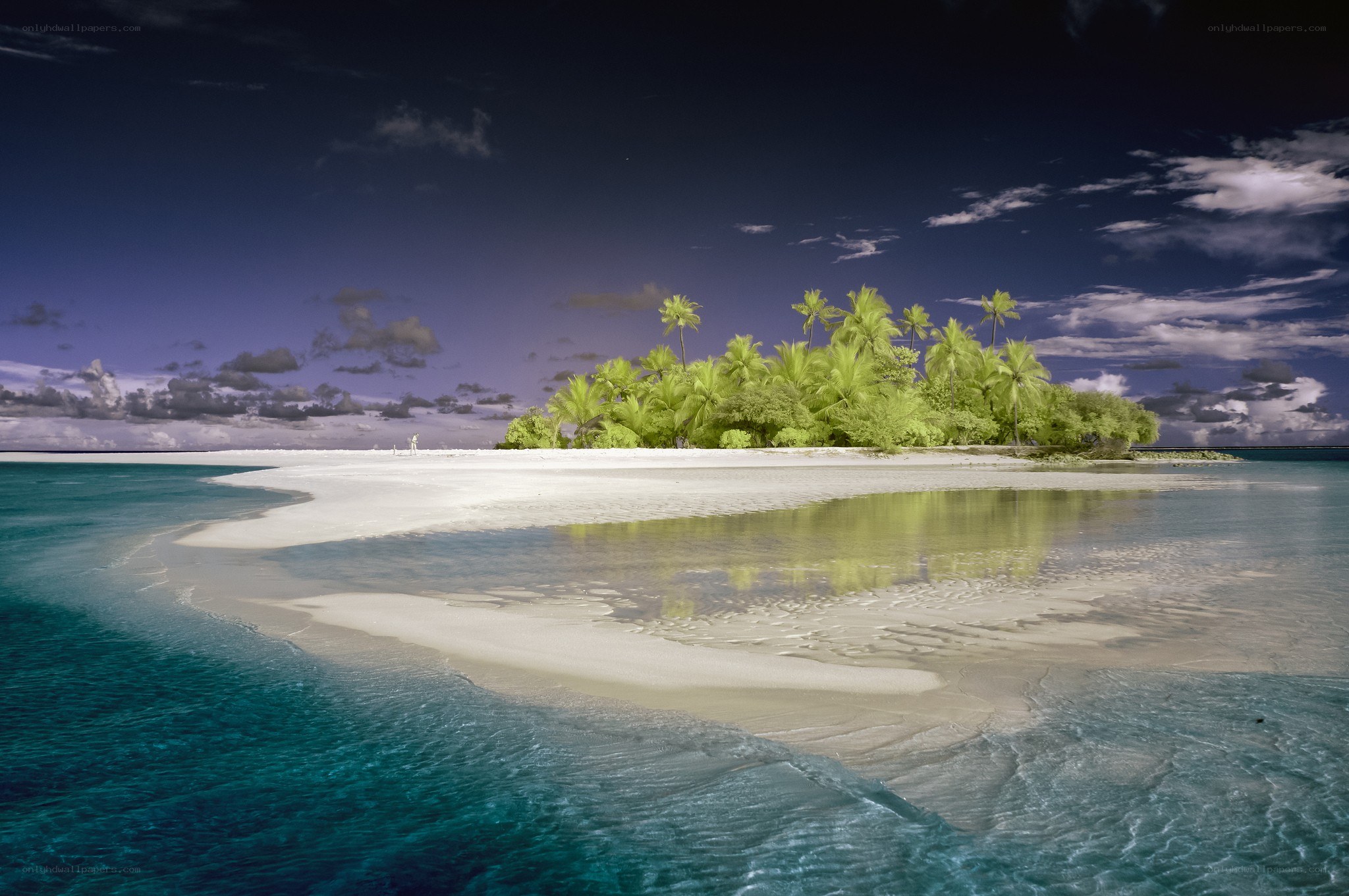 tropical island at sunset