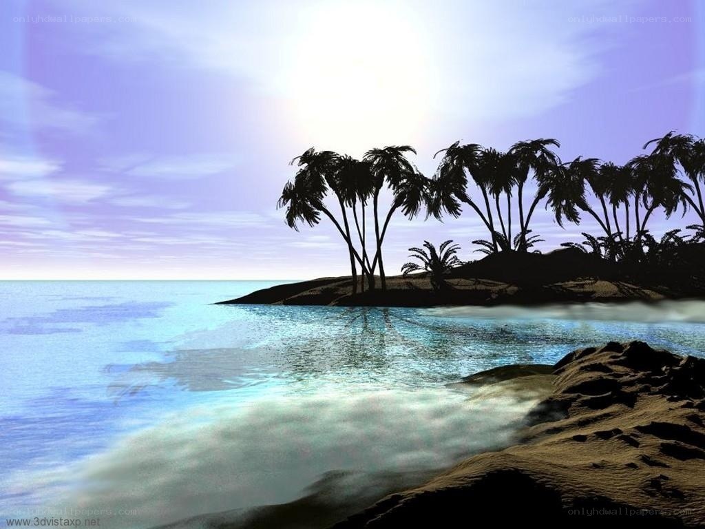 tropical island at sunset