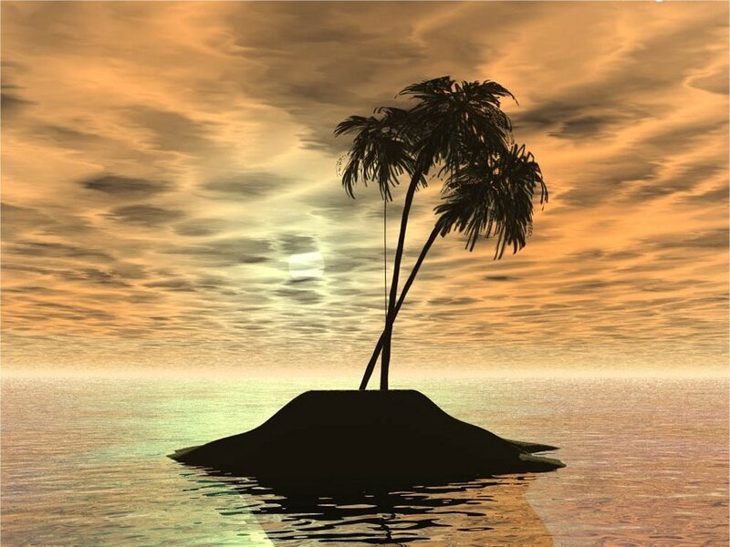 tropical island at sunset