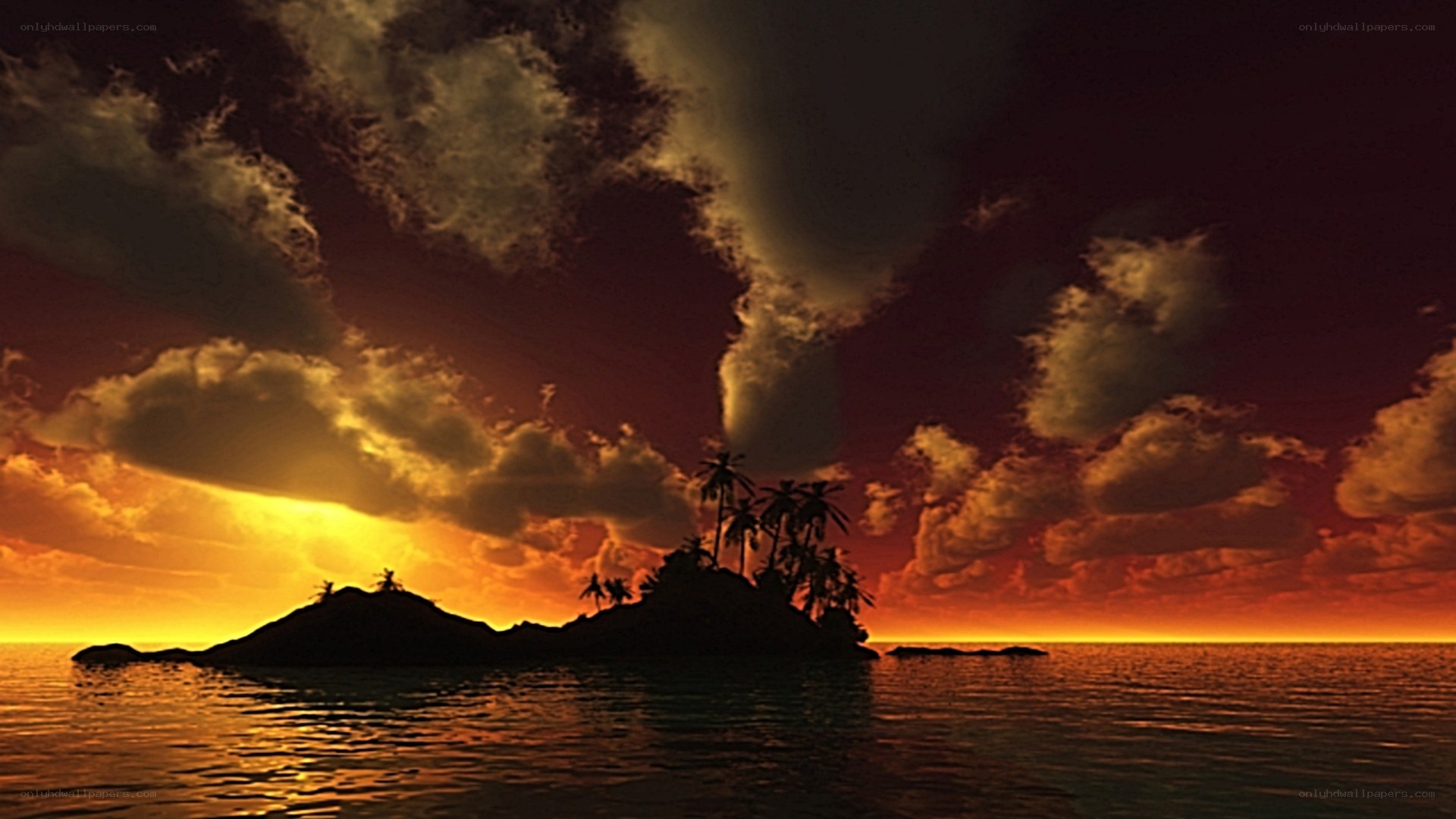 tropical island at sunset