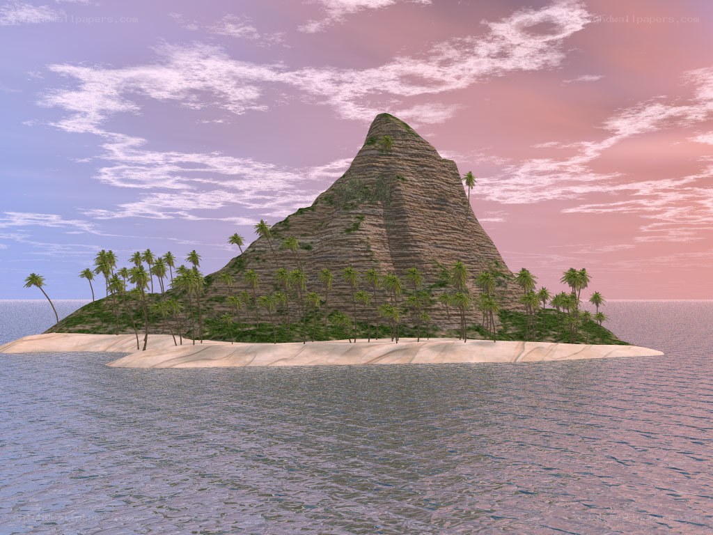 tropical island at sunset