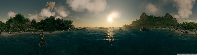 tropical island at sunset