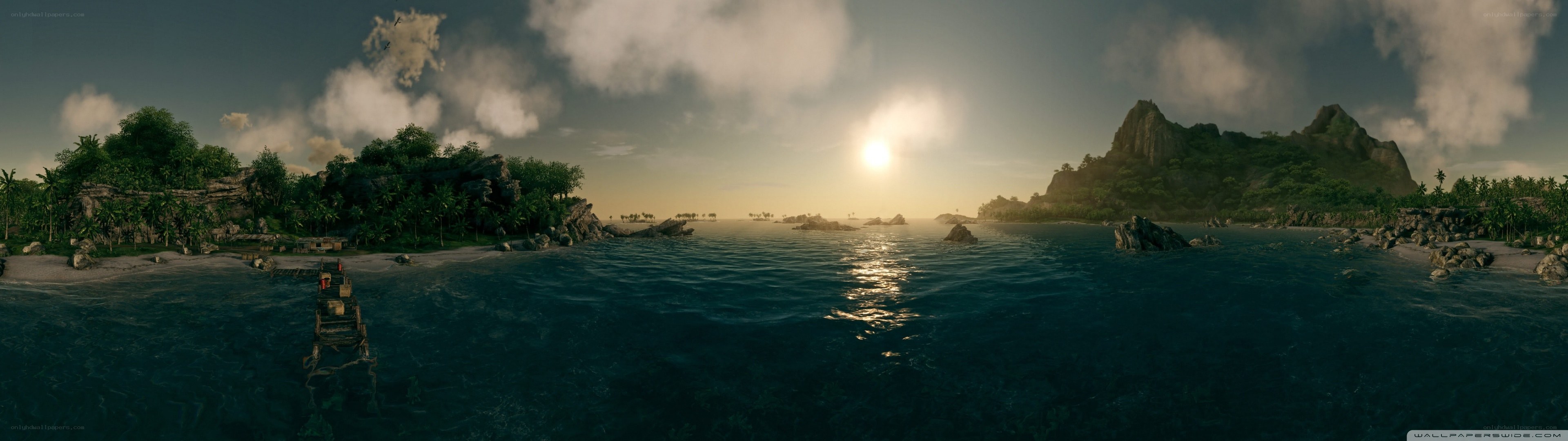 tropical island at sunset