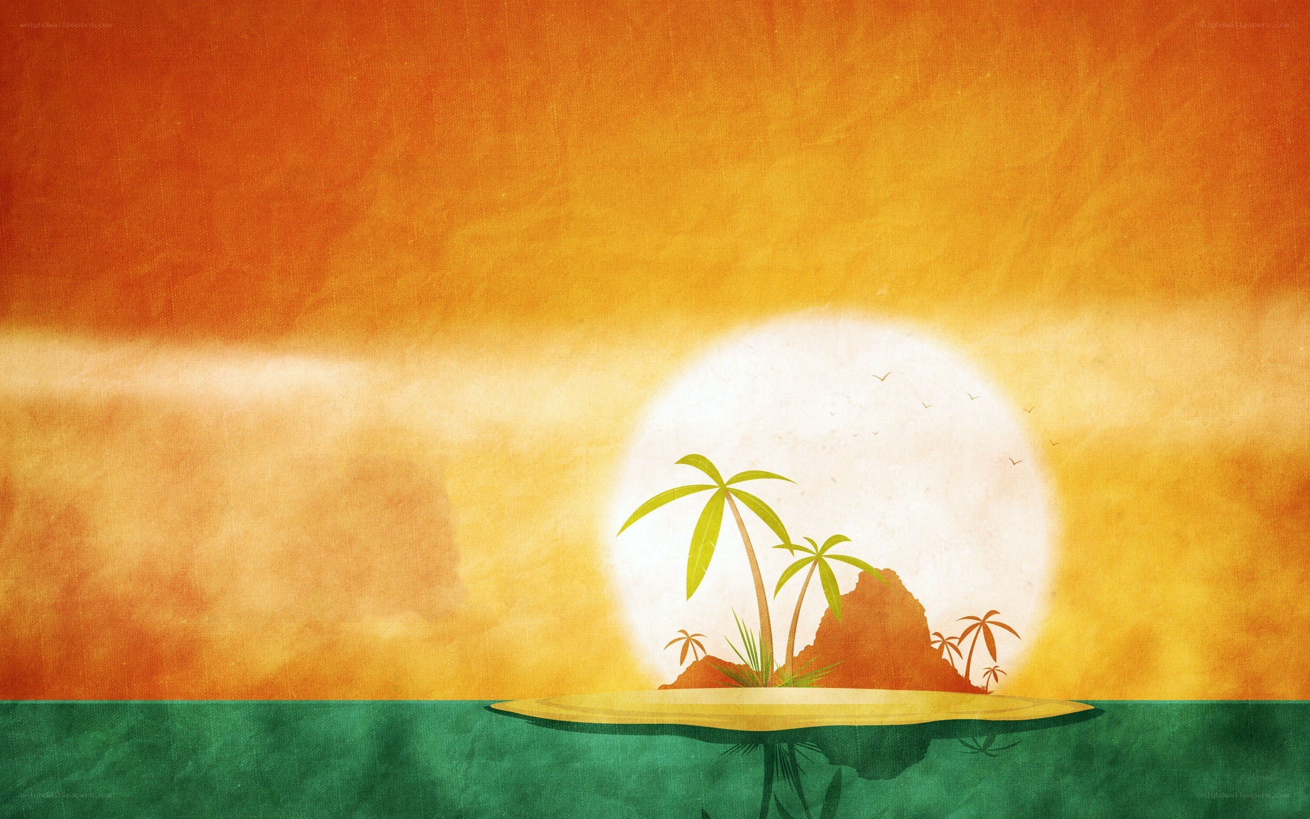 tropical island at sunset