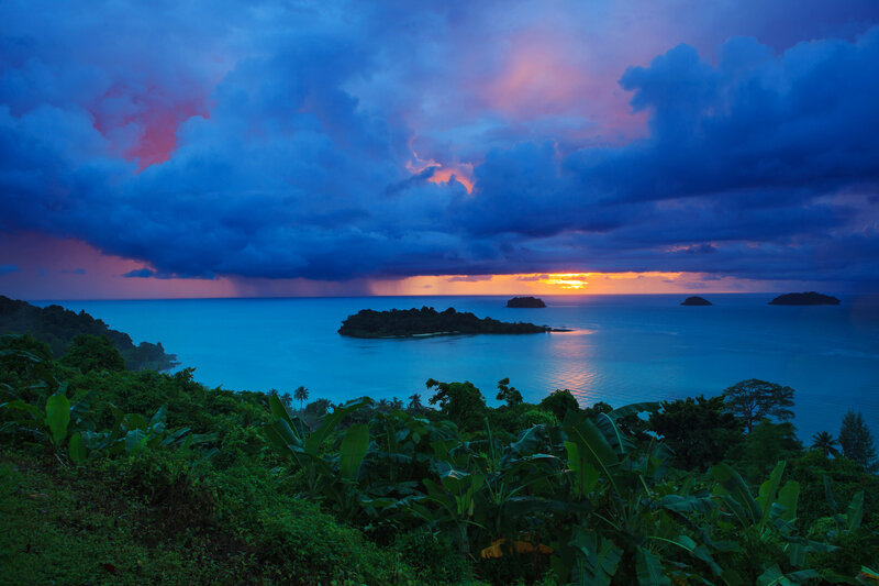 Tropical Island at Sunset — Blue, Dramatic, Photograph, Islands