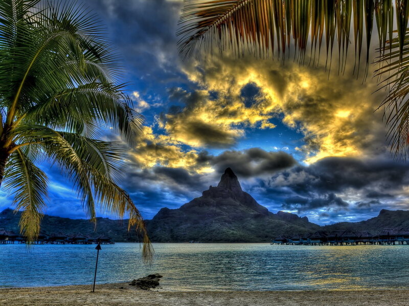 Tropical Island at Sunset — Blue, Dramatic