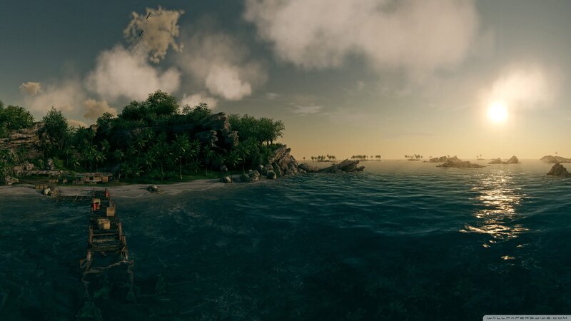 Tropical Island at Sunset — Blue, Serene, 3d Render, Ocean