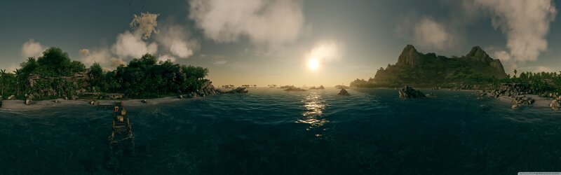 Tropical Island at Sunset — Blue, Serene
