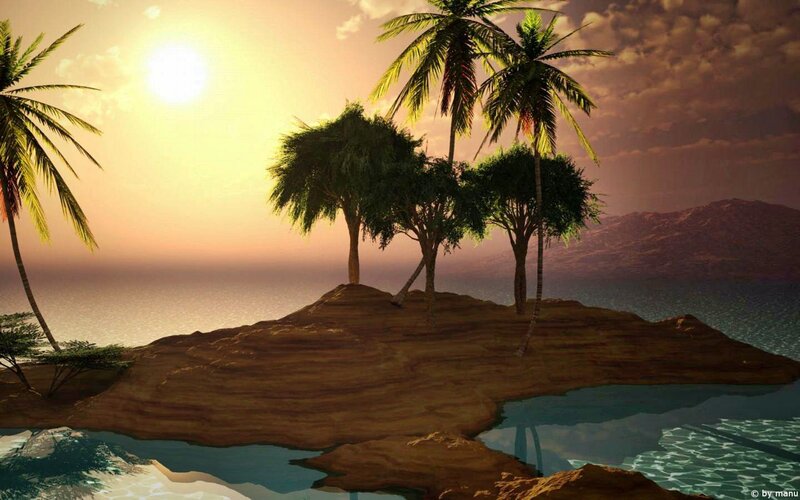 Tropical Island at Sunset — Brown, Serene