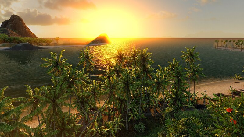 Tropical Island at Sunset — Green, Serene, 3d Render