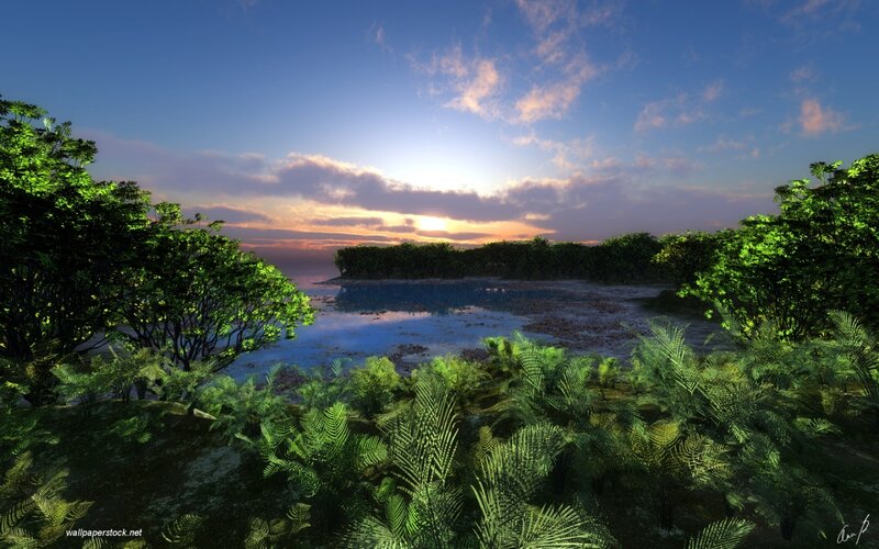 Tropical Island at Sunset — Green
