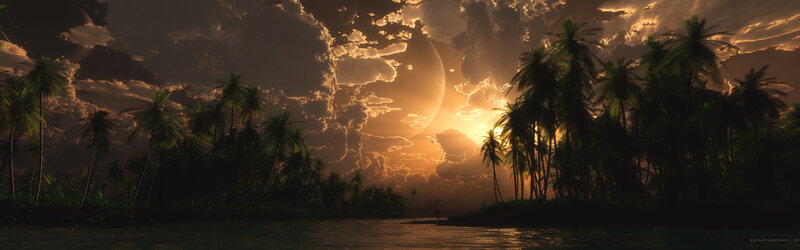 Tropical Island at Sunset — Orange, Dramatic
