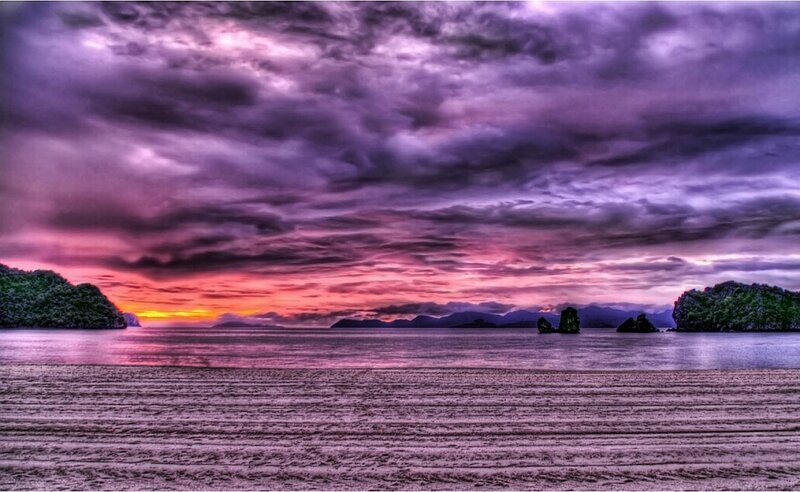 Tropical Island at Sunset — Purple, Dramatic, Photograph
