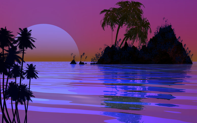Tropical Island at Sunset — Purple, Serene