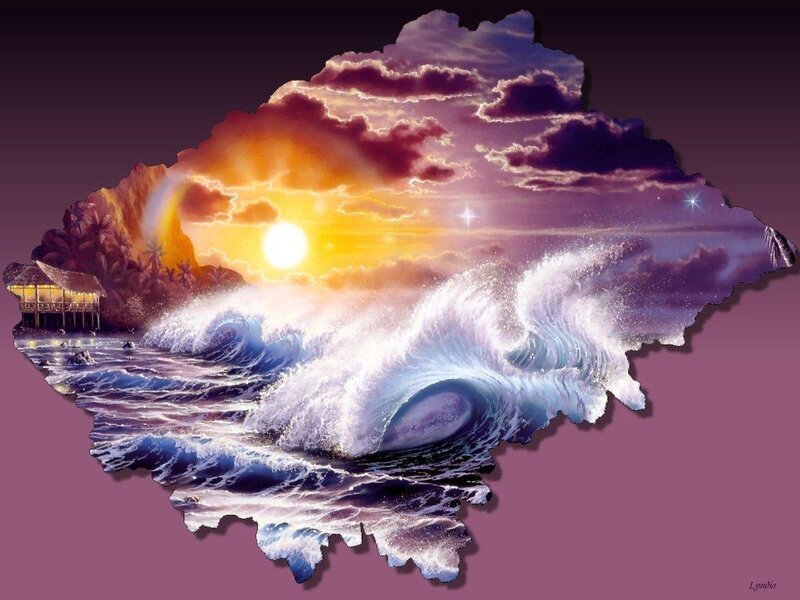 Tropical Island at Sunset — Purple