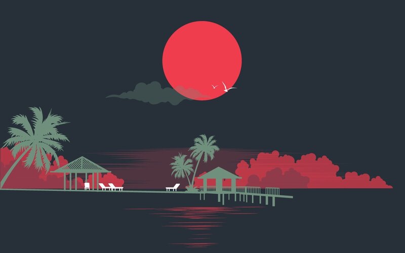 Tropical Island at Sunset — Red, Serene