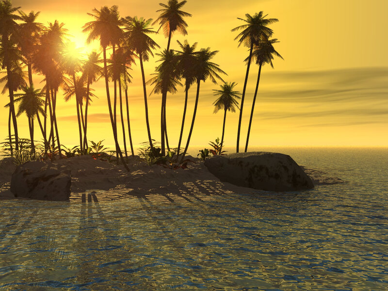 Tropical Island at Sunset — Yellow, Serene