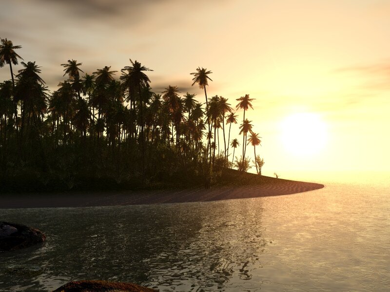 Tropical Island at Sunset — Yellow