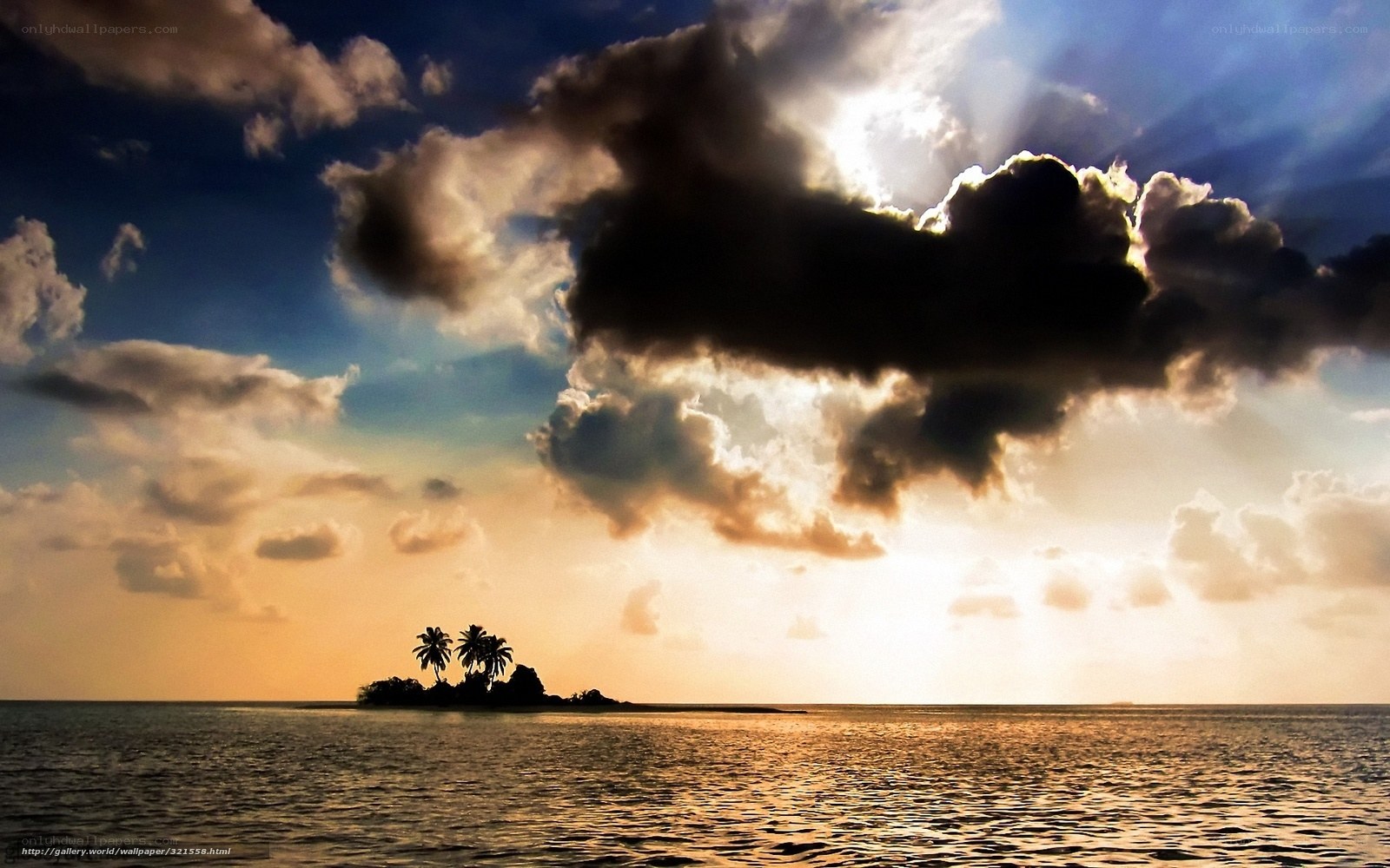 tropical island at sunset