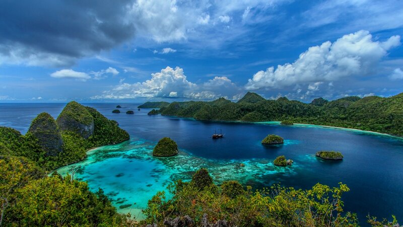 Tropical Island Bay — Blue, Dramatic