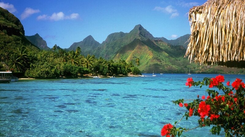 Tropical Island Bay — Blue, Serene, Afternoon, Photograph, Mountains