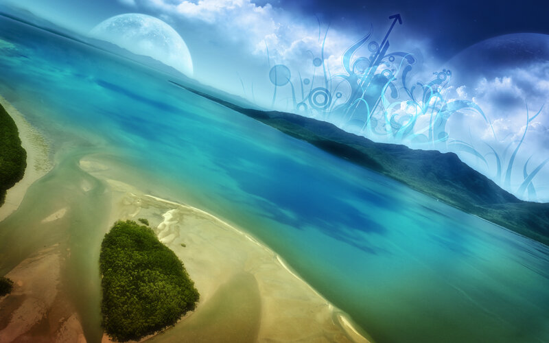 Tropical Island Bay — Blue, Serene, Night