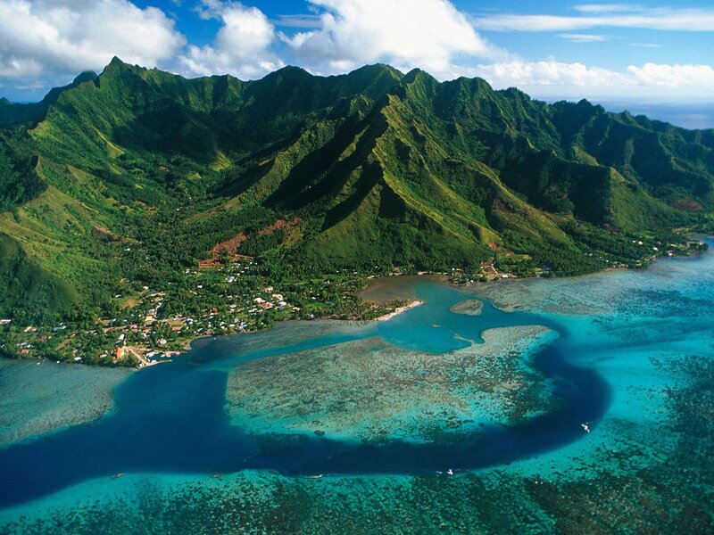 Tropical Island Bay — Green, Serene, Afternoon, Photograph, Mountains
