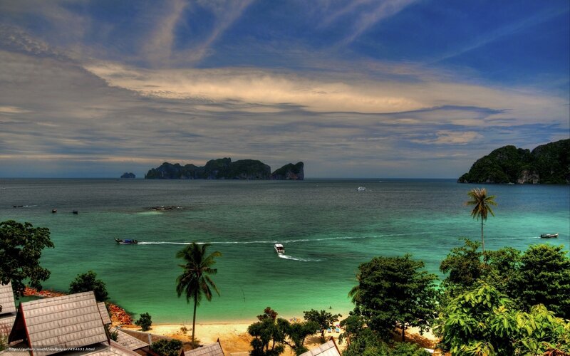 tropical island bay with boats
