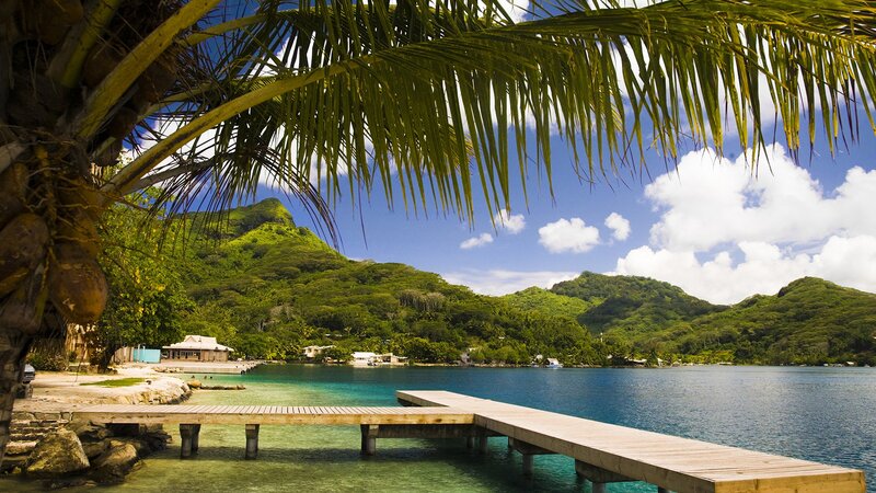 tropical island bay with pier