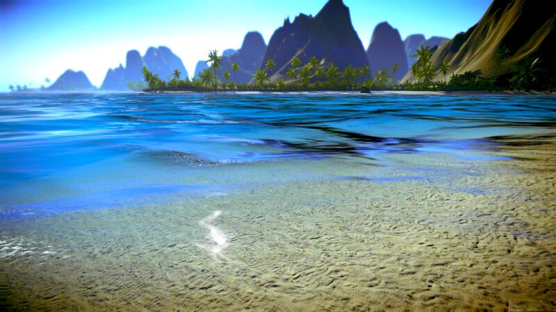 Tropical Island Beach — Blue, Serene, Afternoon, 3d Render, Palm Trees