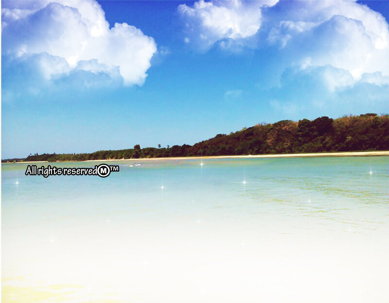 Tropical Island Beach — Blue, Serene, Afternoon, Photograph, Clouds, Trees