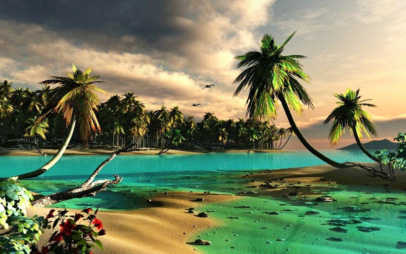 Tropical Island Beach — Blue, Serene, Sunset