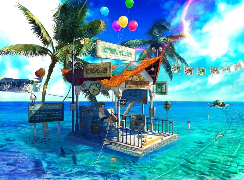 Tropical island bus stop