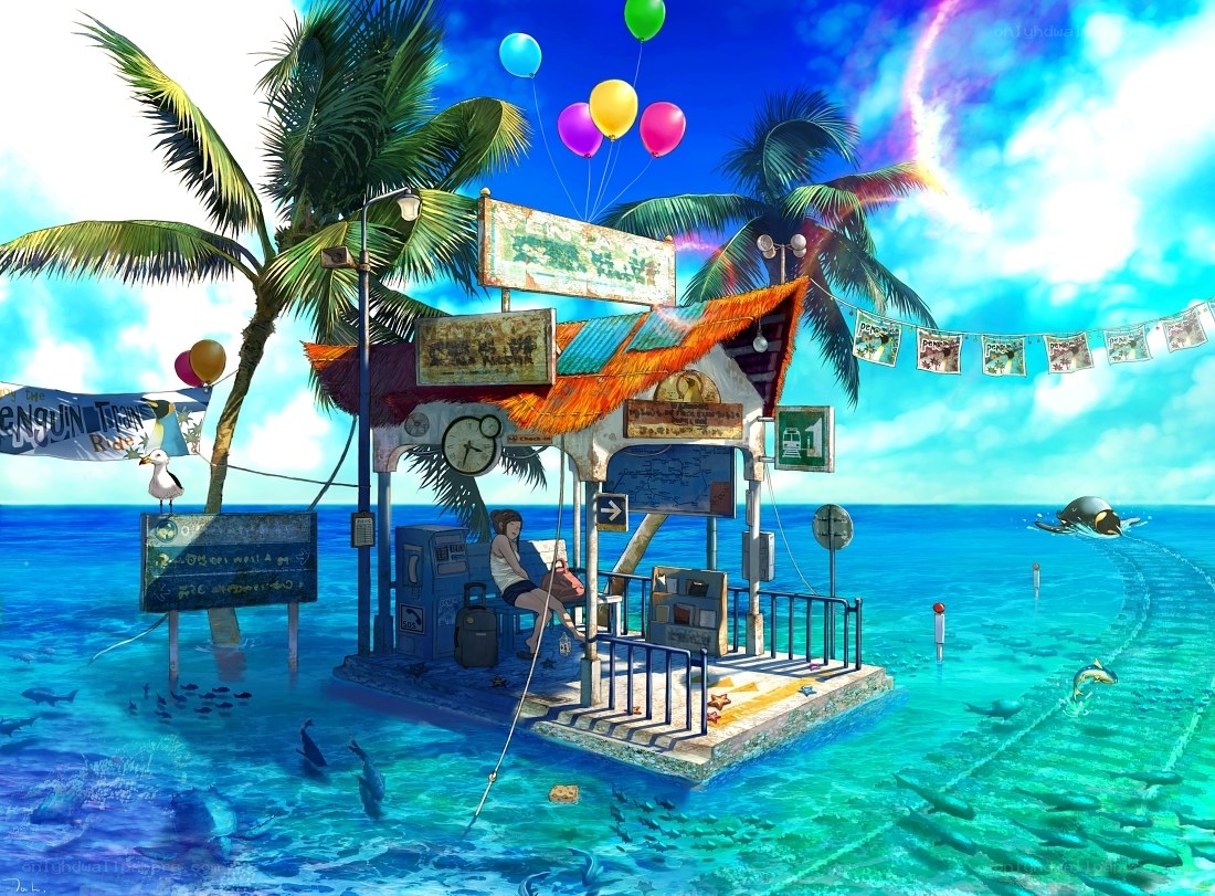Tropical island bus stop