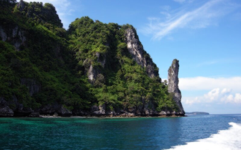 Tropical Island Cliffs — Blue, Serene