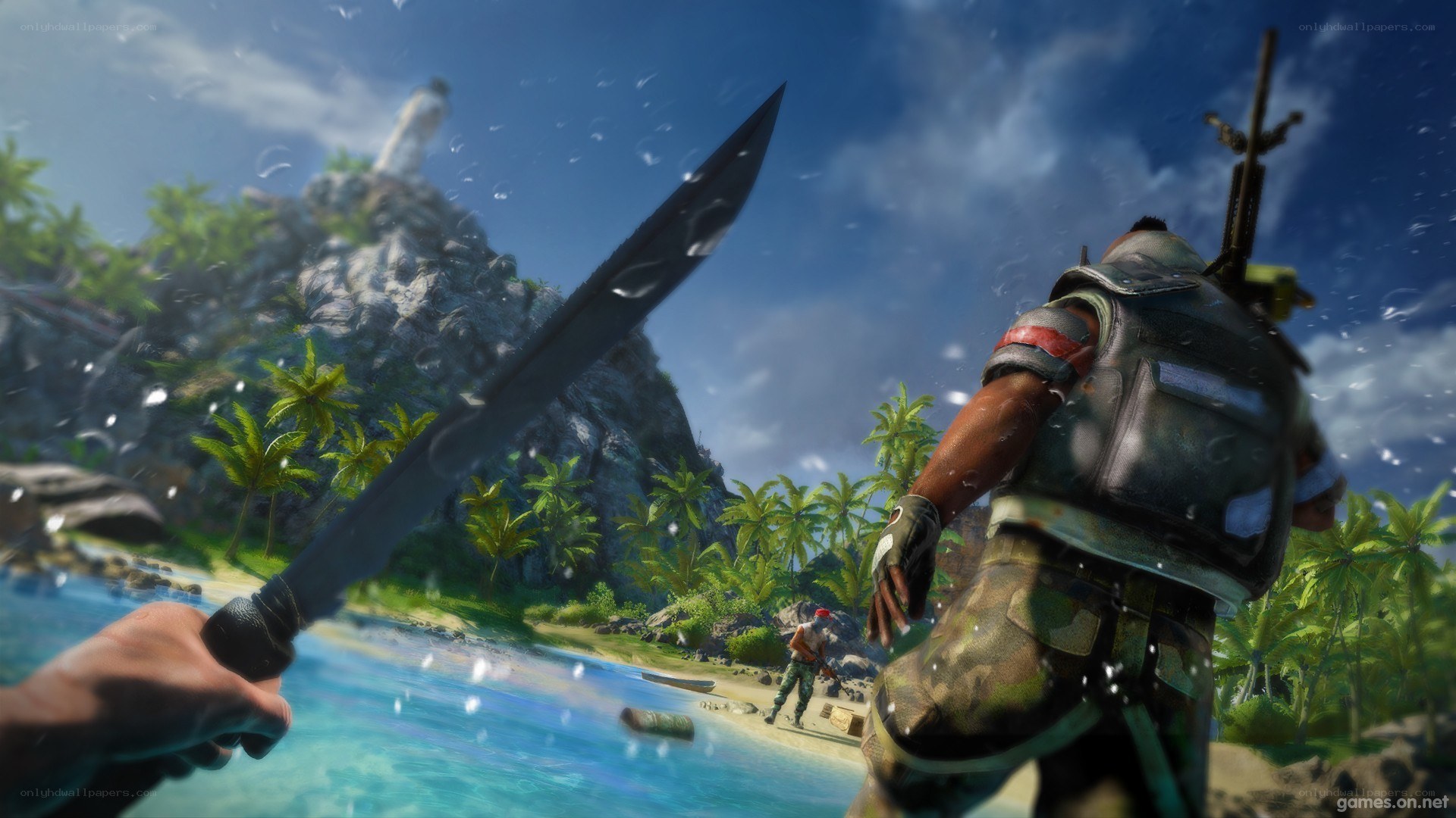 tropical island combat scene
