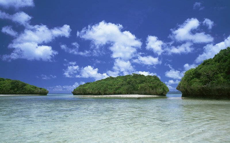 tropical island cove with clear water