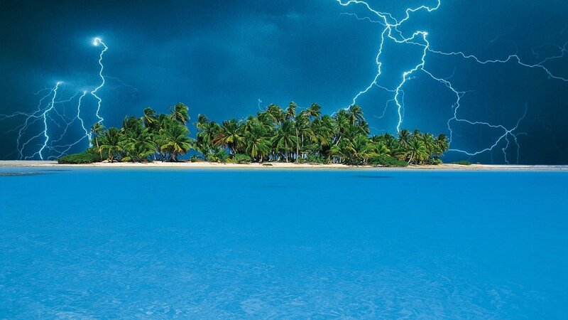 Tropical Island During Storm — Blue