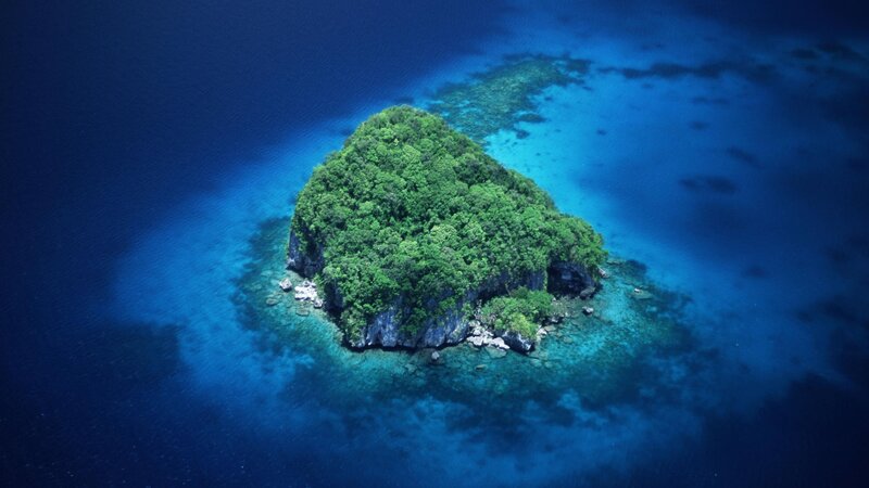 Tropical Island from Above — Blue, Serene, Afternoon, Photograph, Ocean