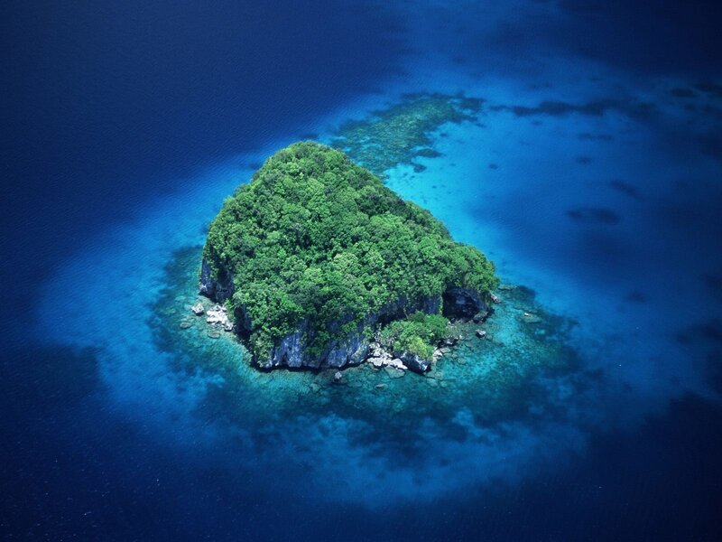 Tropical Island from Above — Blue, Serene, Afternoon, Photograph