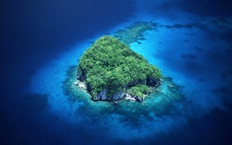 Tropical Island from Above — Blue