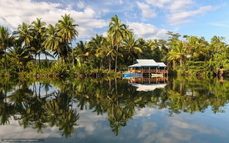 Tropical island house reflection