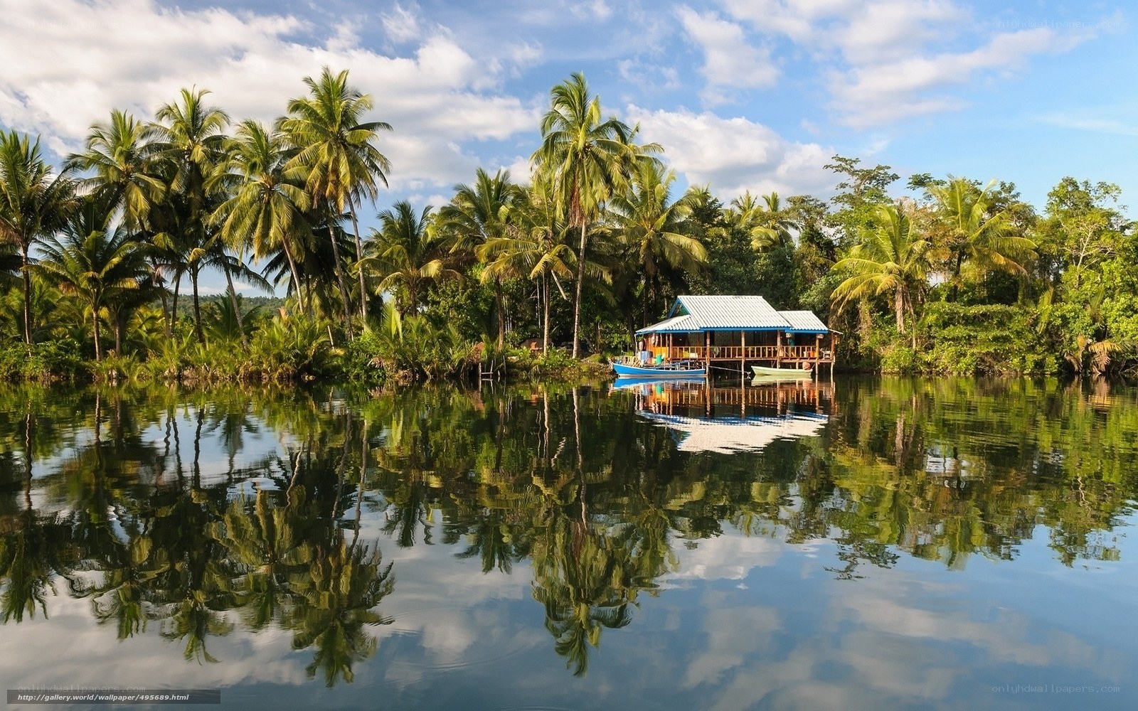 Tropical island house reflection