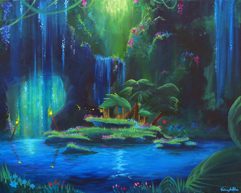 Tropical Island Hut — Blue, Serene, Night