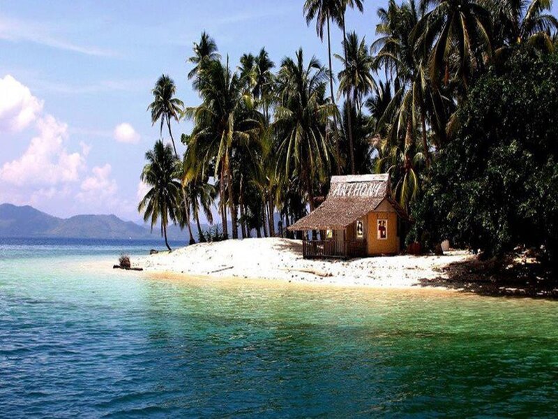 Tropical Island Hut — Blue, Serene