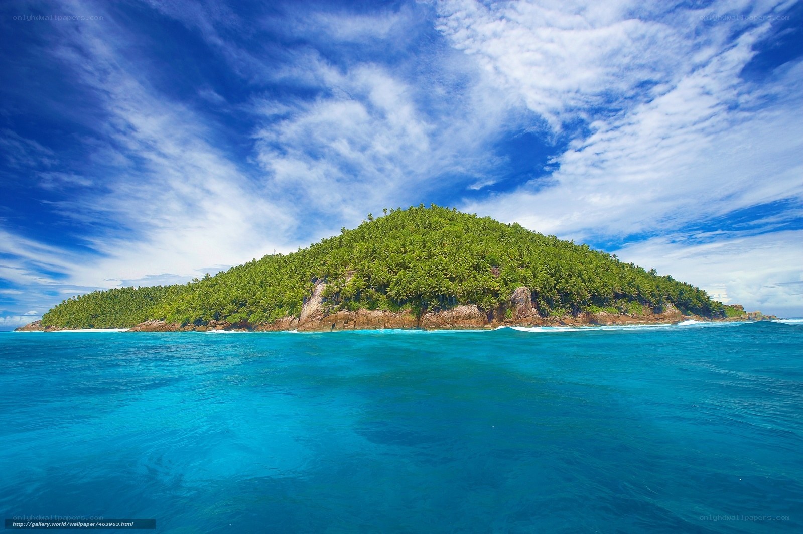 tropical island in blue ocean