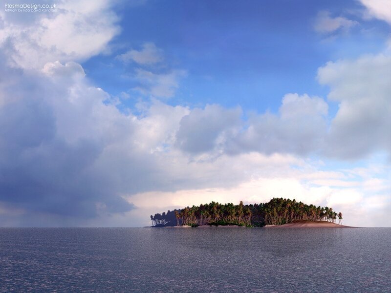 tropical island in calm sea