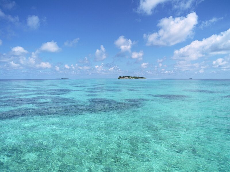 Tropical island in clear blue sea
