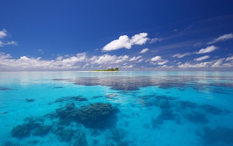 Tropical island in clear blue water
